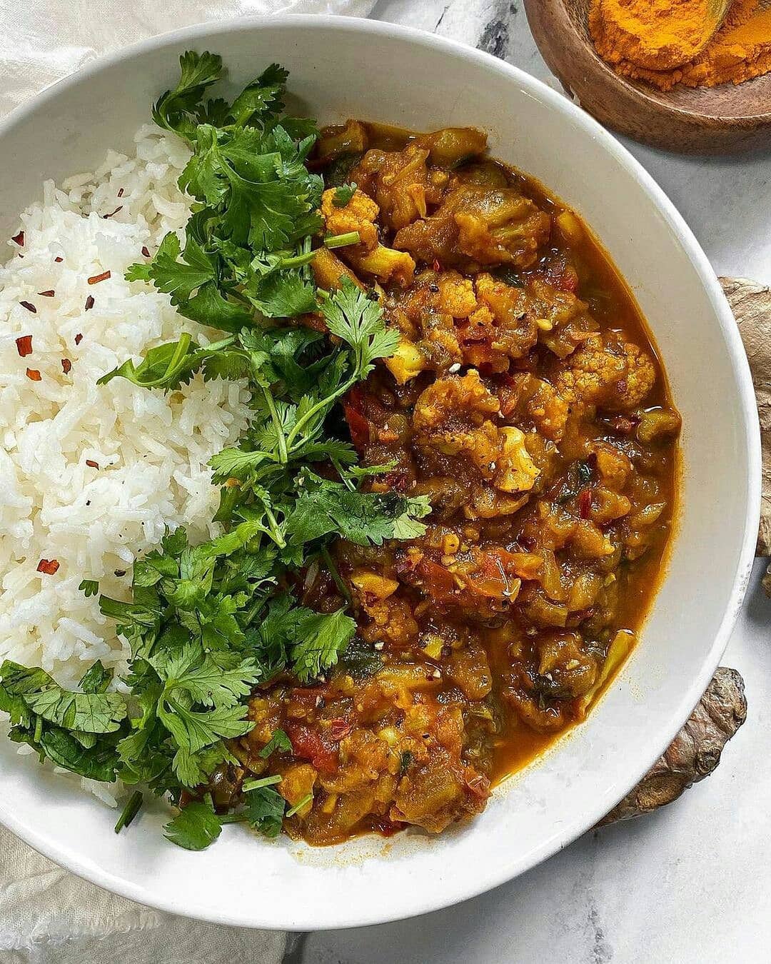 Curried Eggplant and Cauliflower Tomato Curry