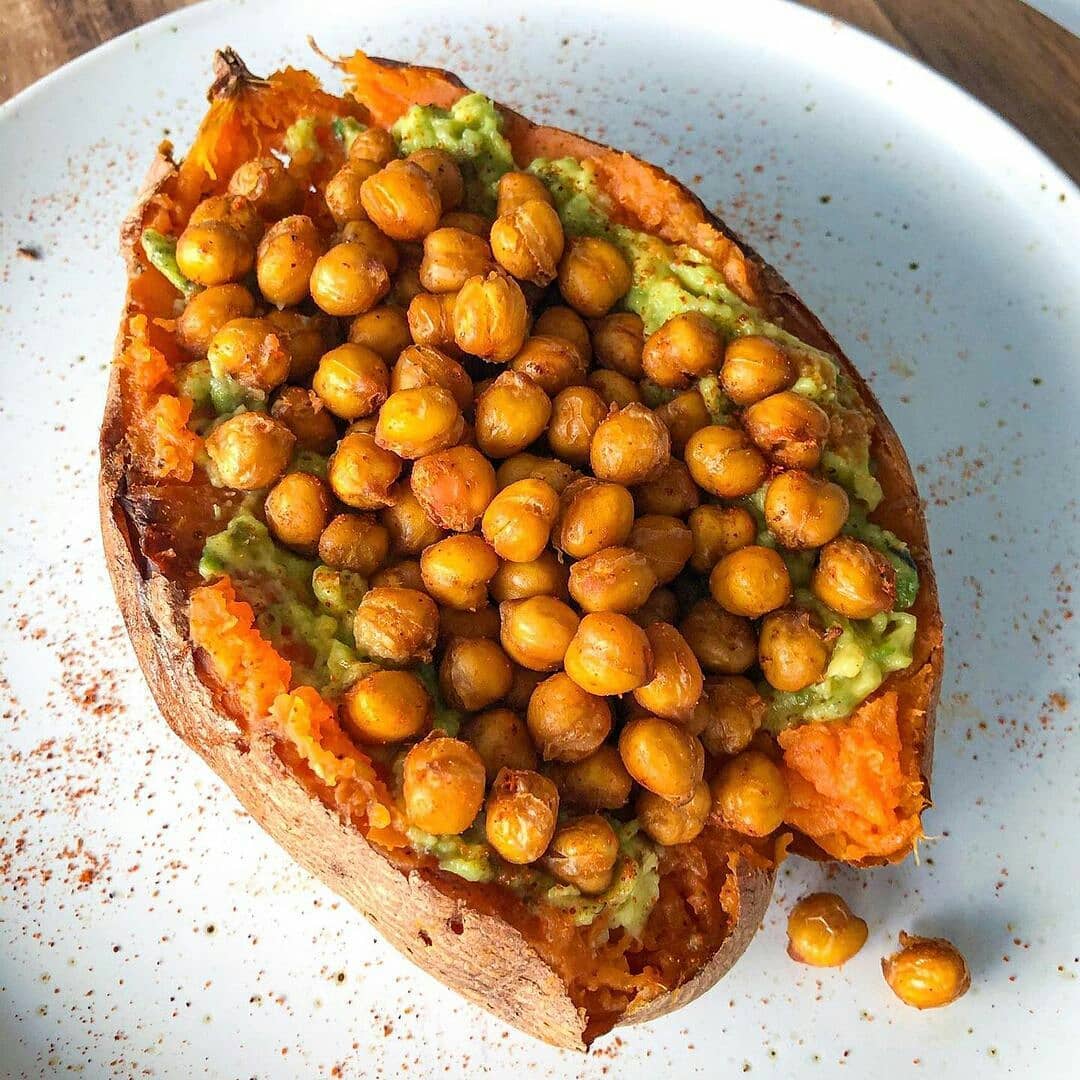 Roasted Chickpea and Avocado Stuffed Sweet Potato