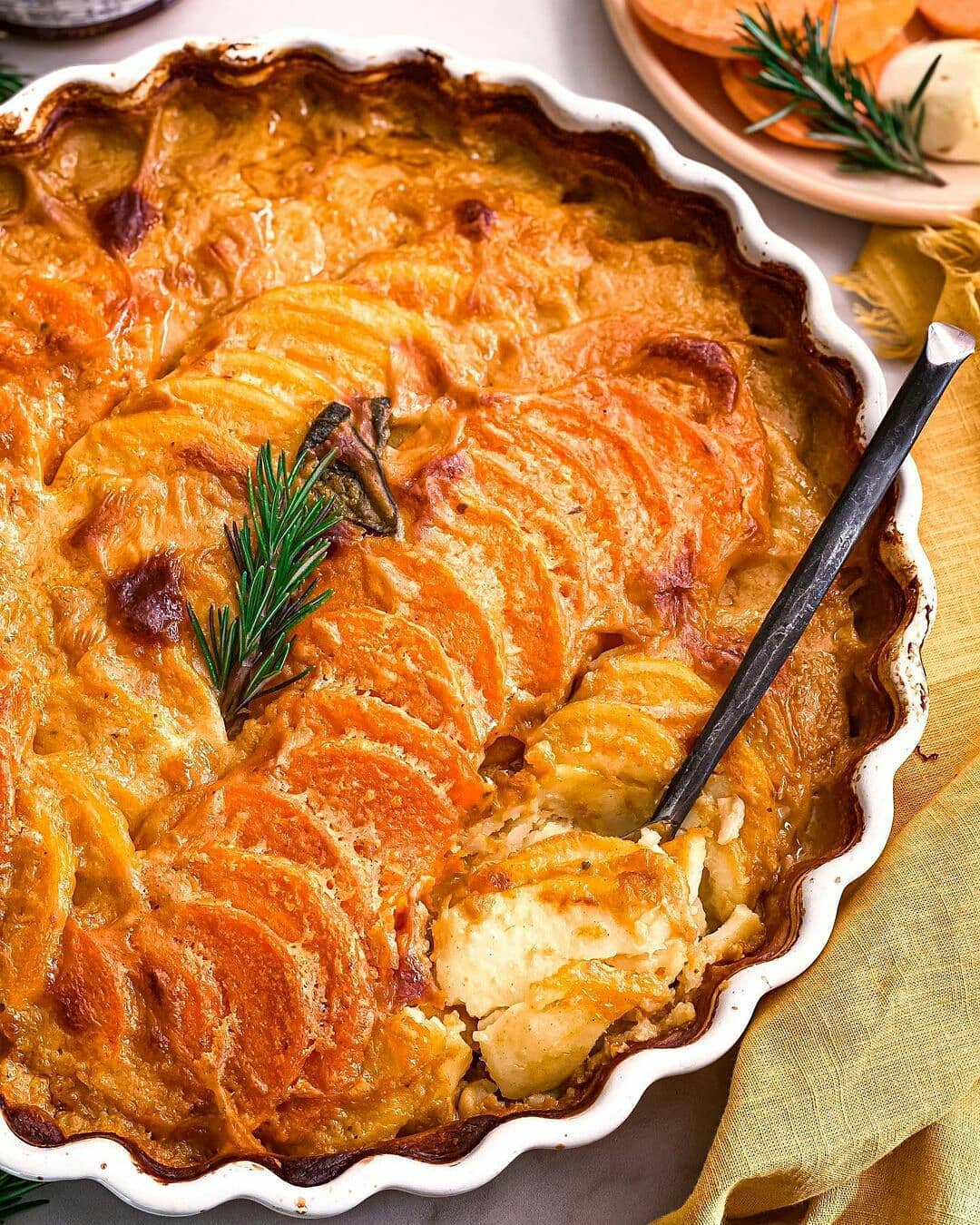 Vegan Cheesy Scalloped Sweet Potatoes