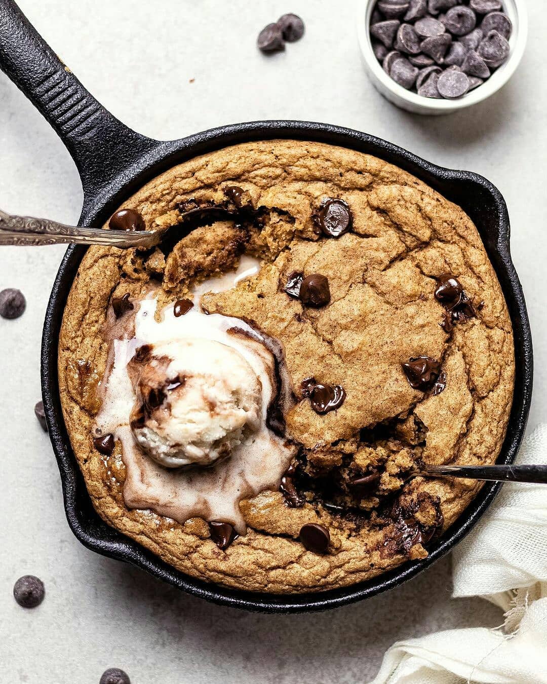 Vegan Peanut Butter Chocolate Chip Skillet Cookie