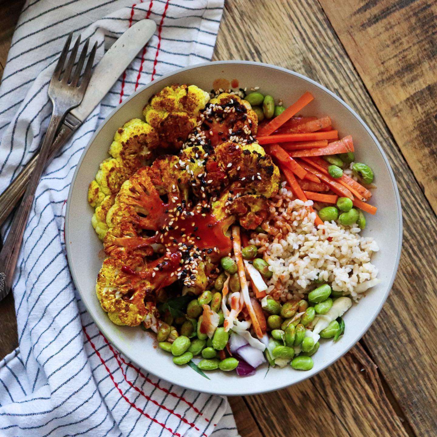 Vegan Bibimbap Cauliflower Rice Bowl