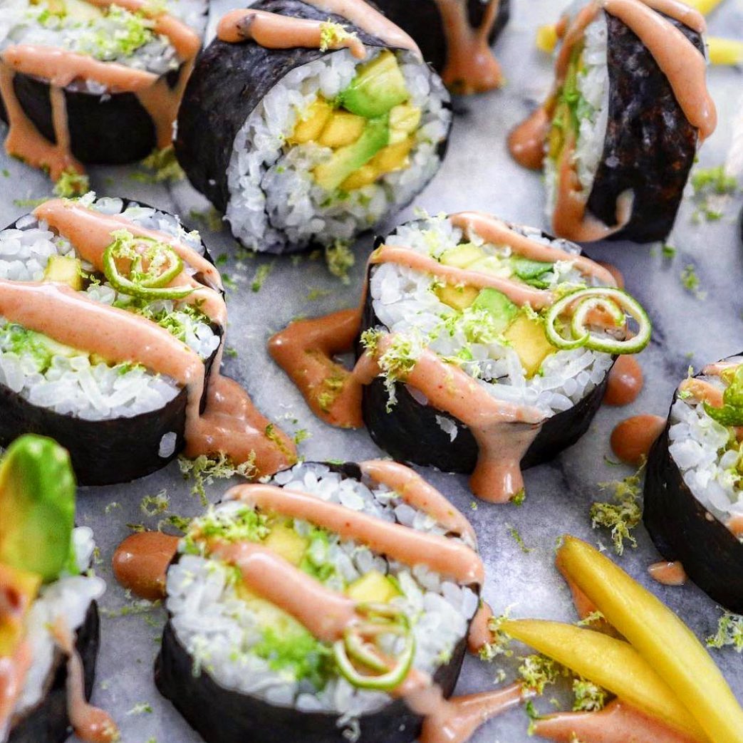 Avocado Mango Sushi Rolls with Adobo Sauce
