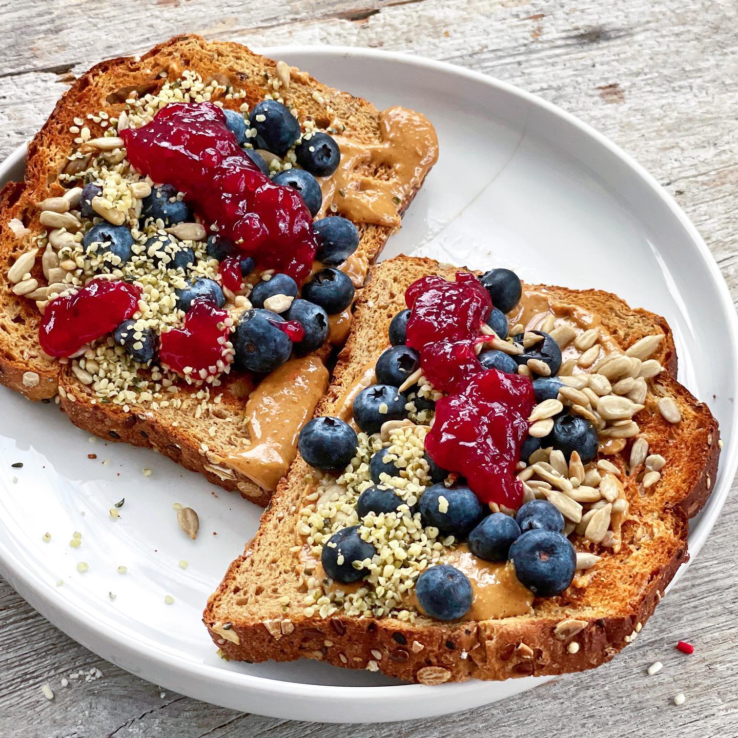 Vegan Peanut Butter Toast with Seeds and Berries