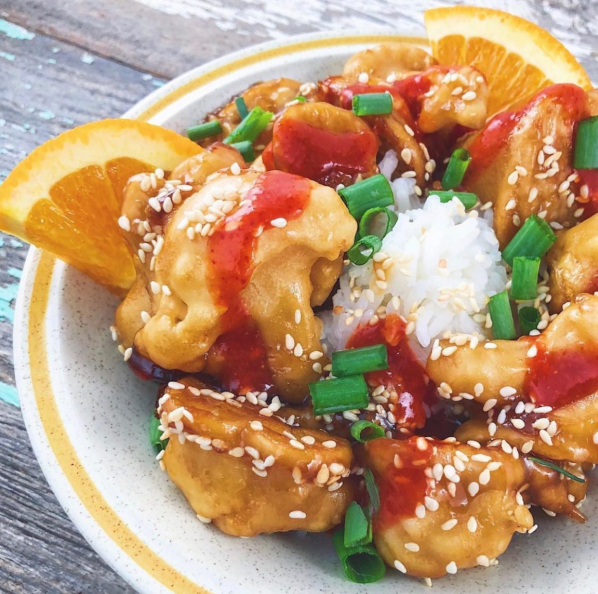 Baked Battered Cauliflower with Orange Sauce