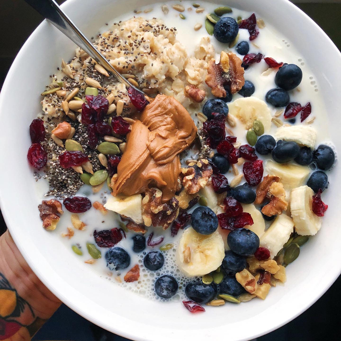 Vegan Oatmeal Bowl with Fruits and Nuts