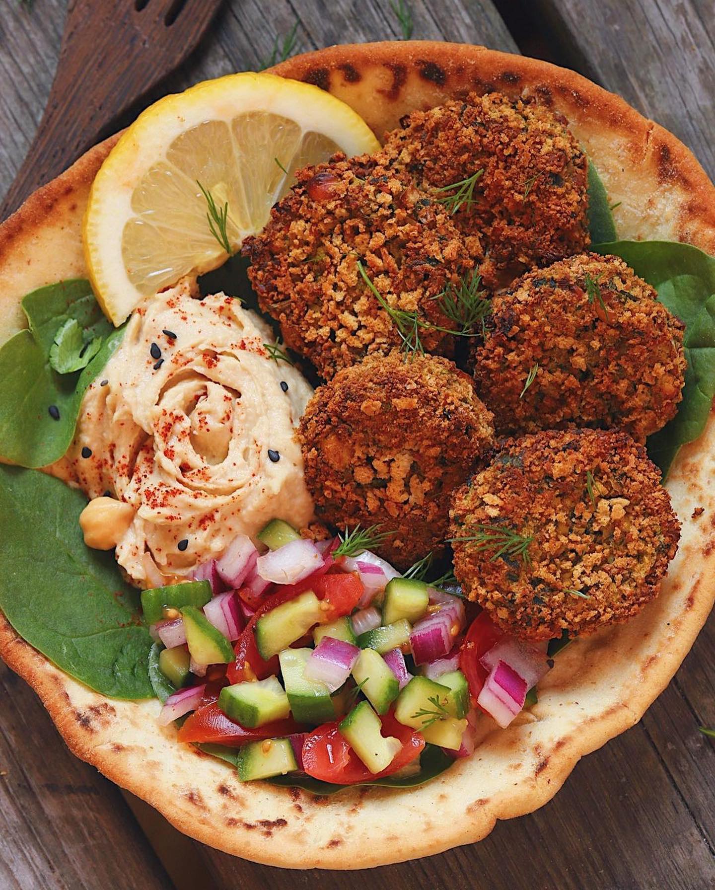 Air-Fried Herby Falafels with Pocketless Pita Bowl