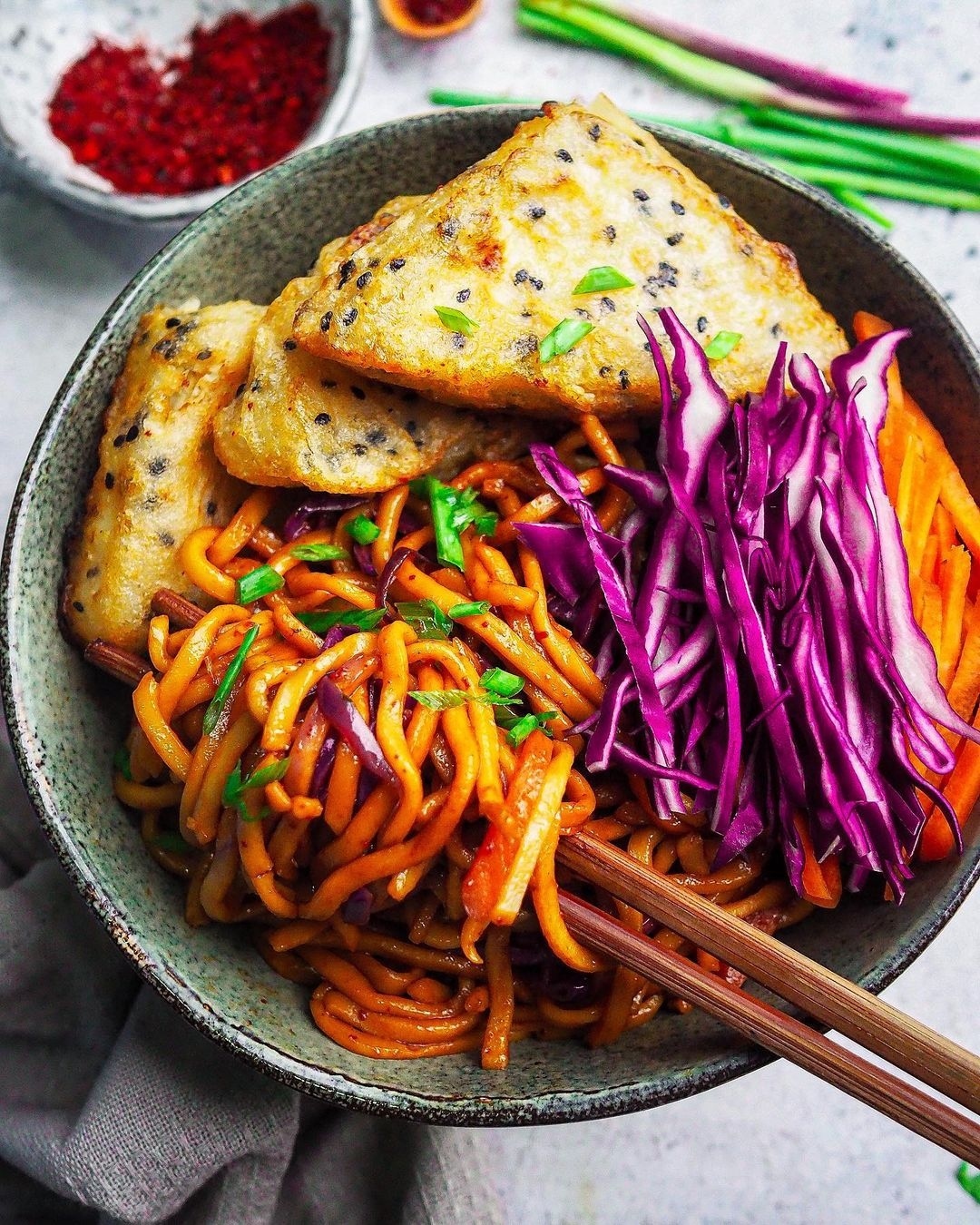 Ramen Stir Fry with Crispy Sesame Tofu