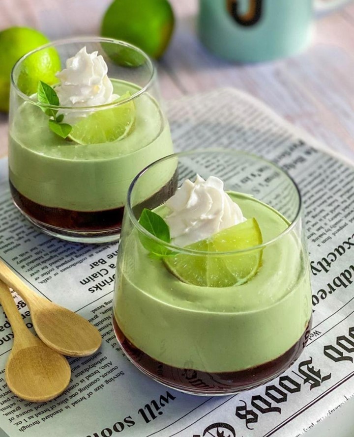 Matcha Cheesecake Mousse with Cherry Jelly