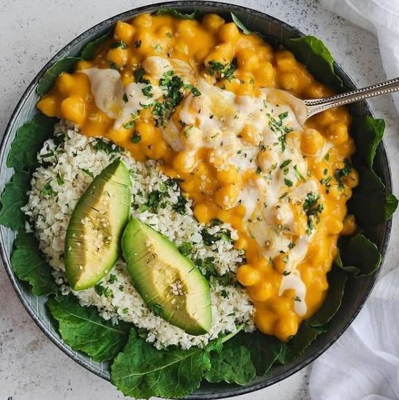 Chickpea Coconut Curry with Cilantro-Lime Cauliflower Rice