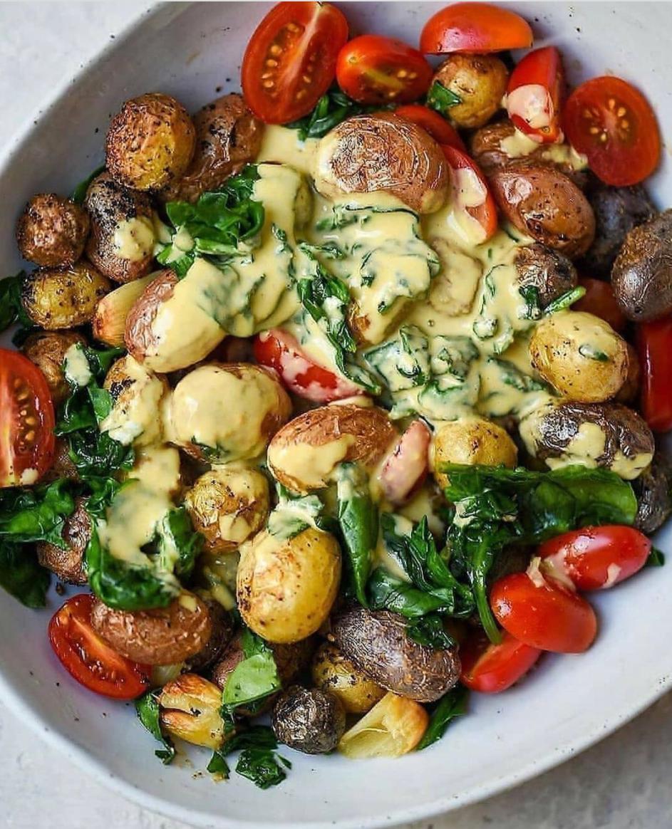 Oven-Roasted Baby Potatoes with Umami Tahini Dressing