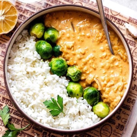 Lentil Curry with Rice and Brussels Sprouts