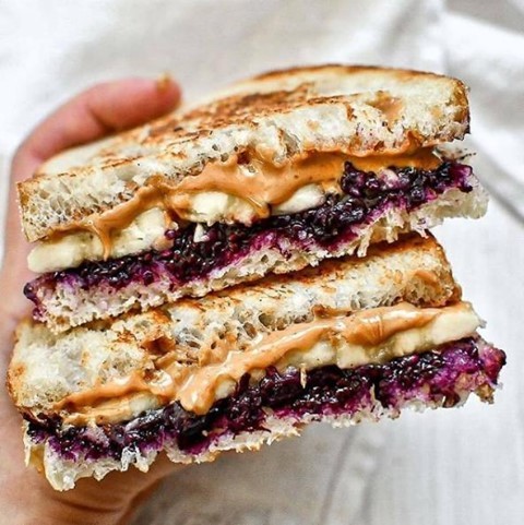 Grilled Banana Stuffed Peanut Butter and Jelly Sandwich