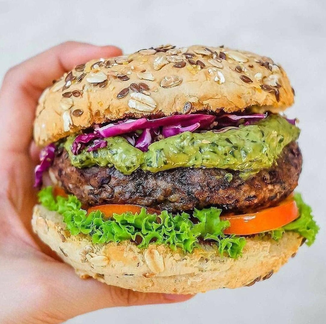 Vegan Black Bean Burger with Avocado Pesto