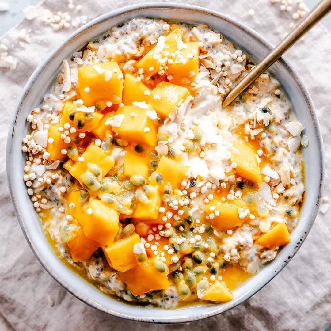 Tropical Overnight Oats with Passionfruit and Mango