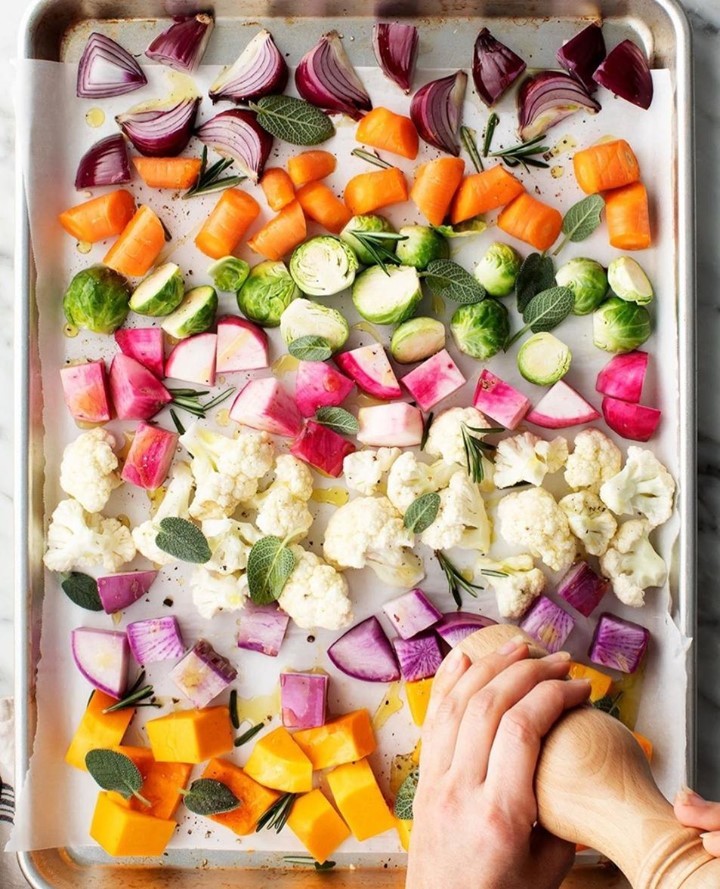 Roasted Vegetable Bowl with Beans and Hummus
