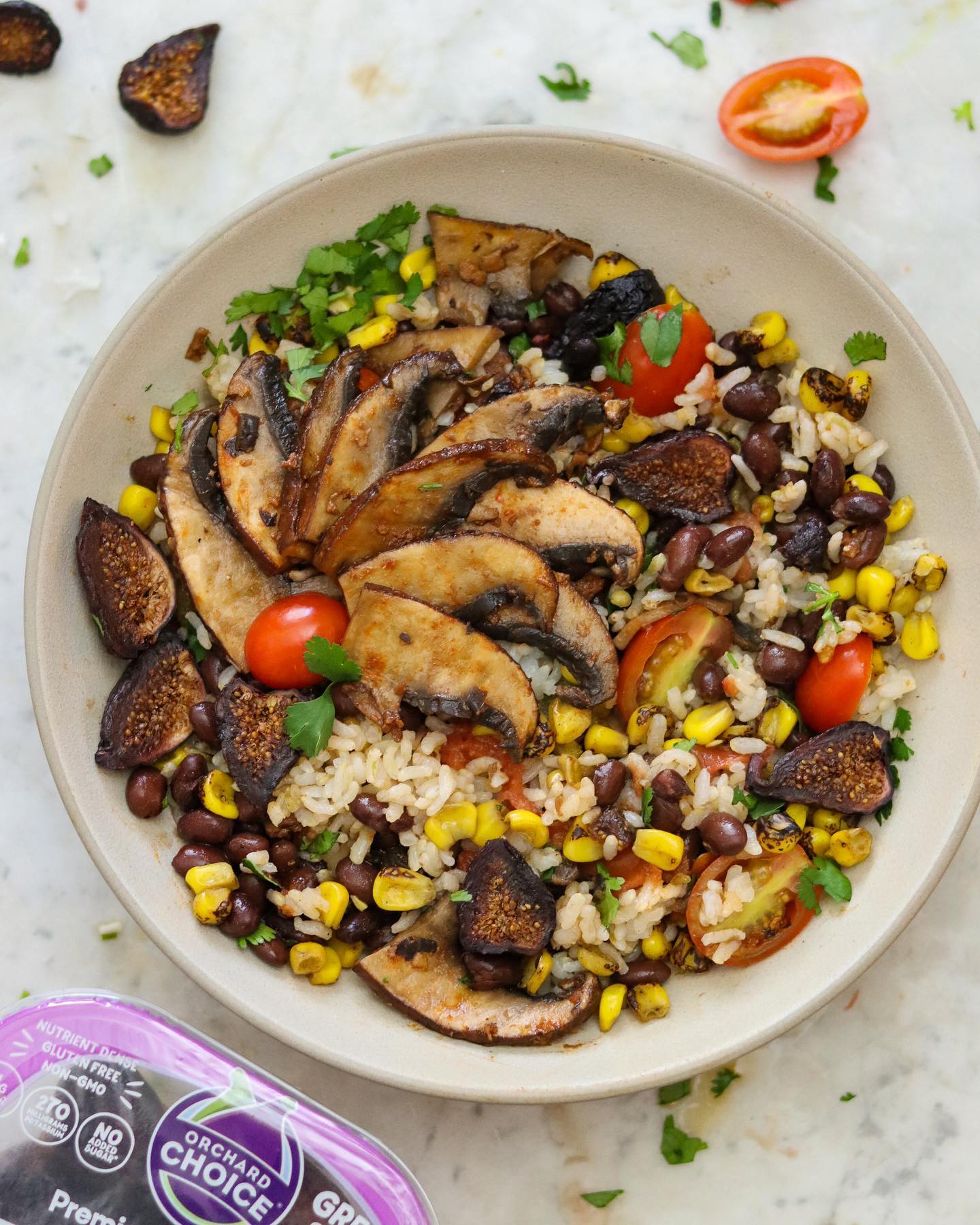 Flavorful Portobello Mushroom Burrito Bowl with Figs