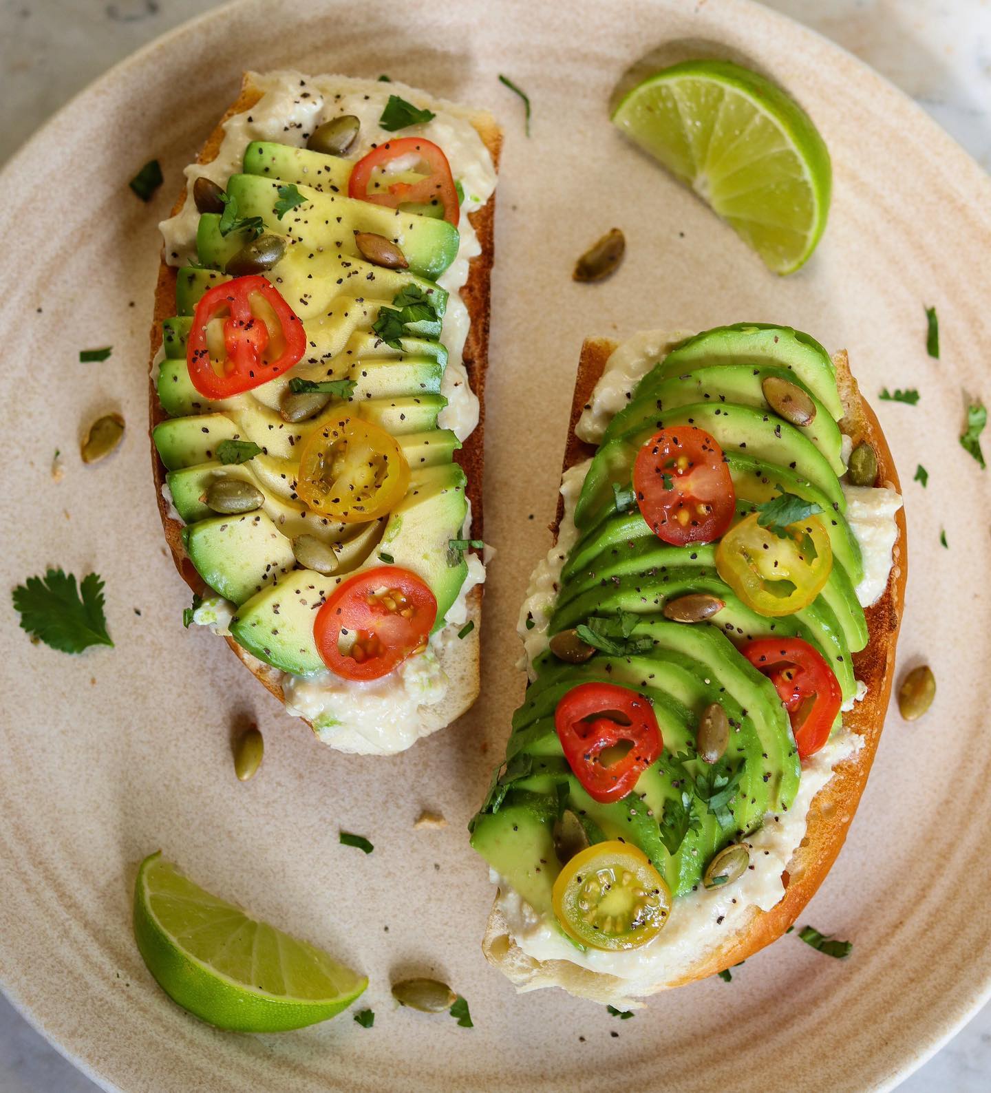 Open-Faced Bolillo with Avocado and Cottage Cheese