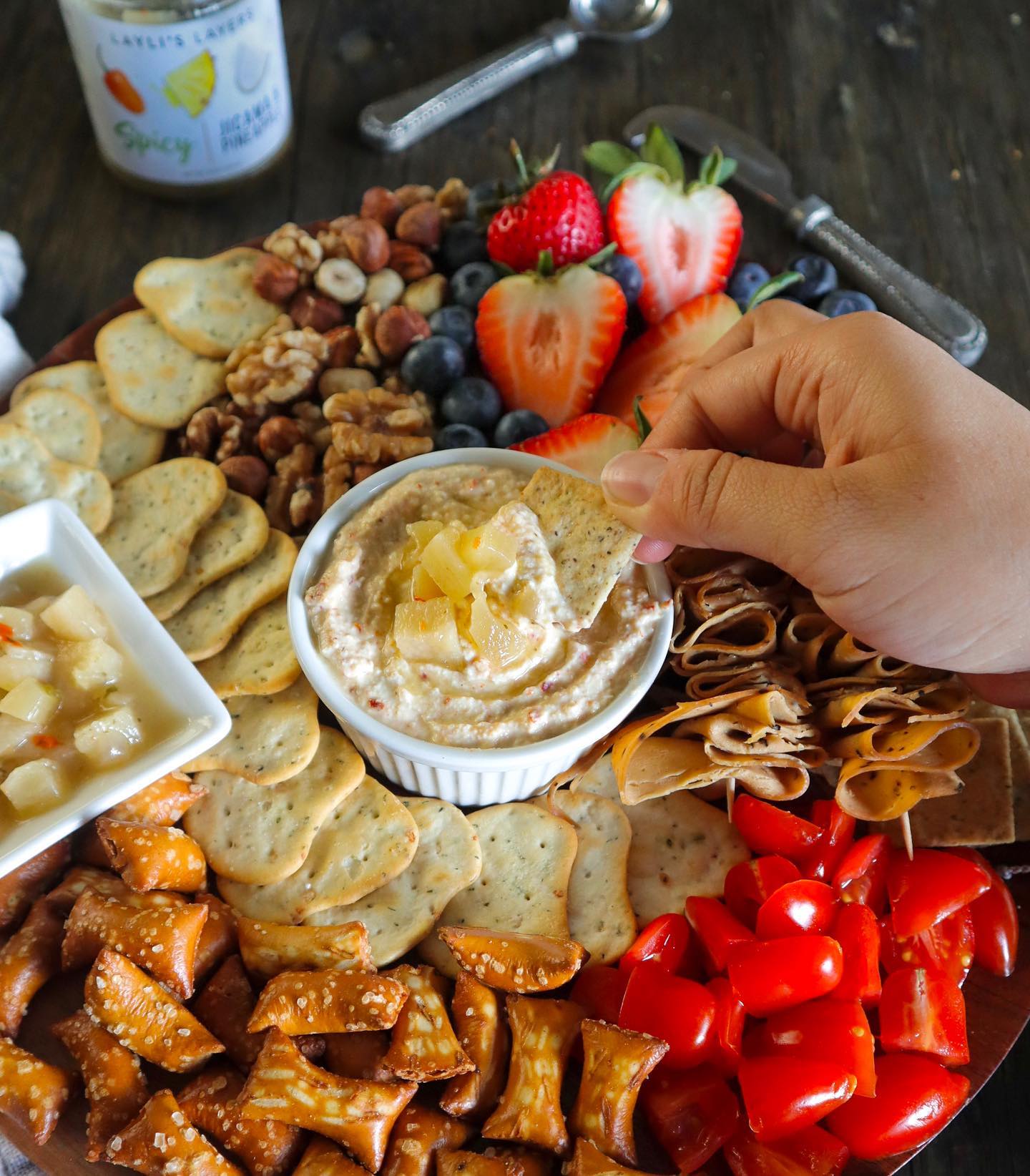 Vegan Charcuterie Board with Creamy Cheese Dip