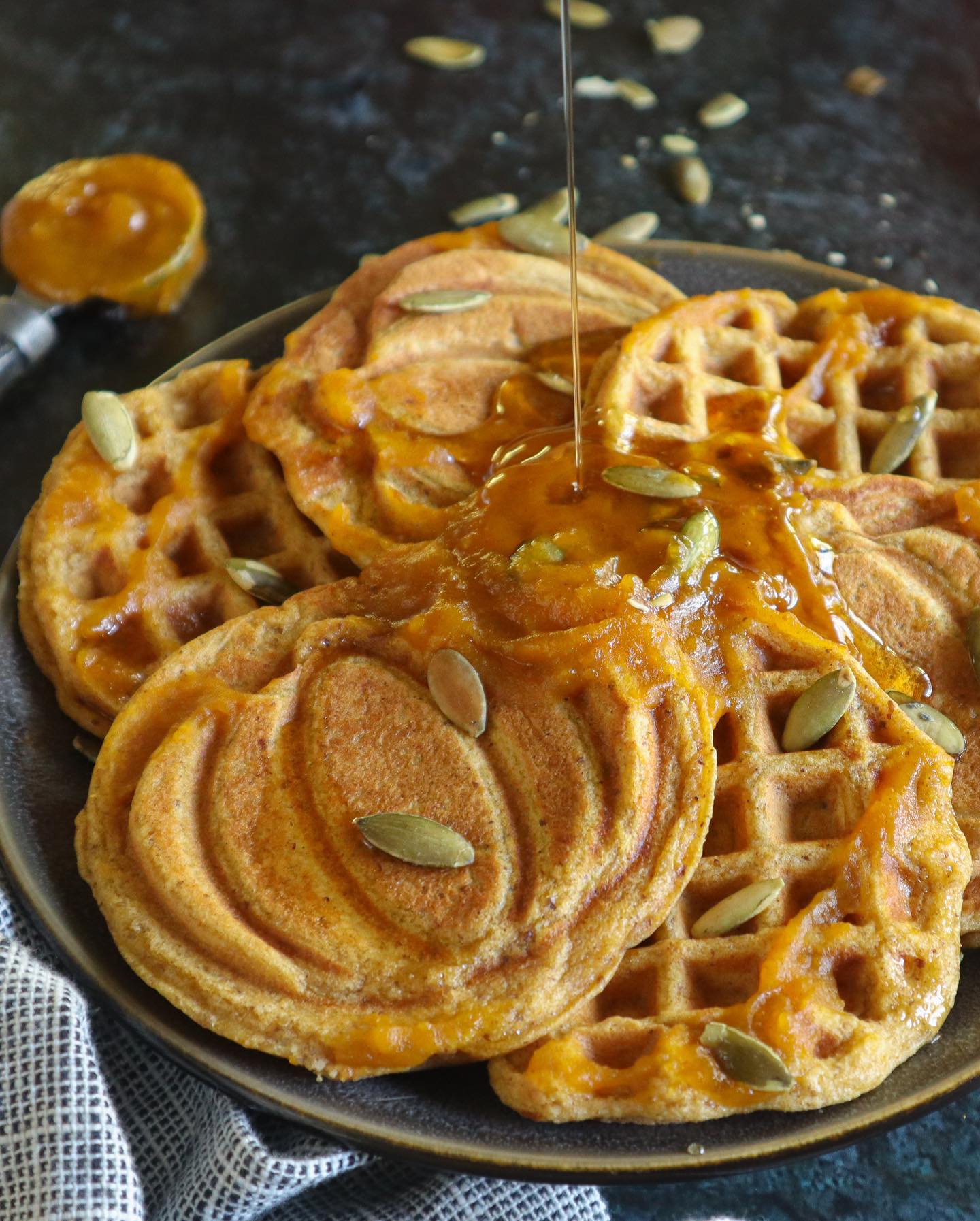 Vegan and Gluten-Free Pumpkin Waffles with Pumpkin Glaze