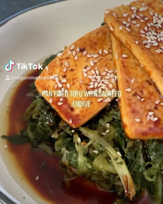 Pan Fried Tofu with Sautéed Endive