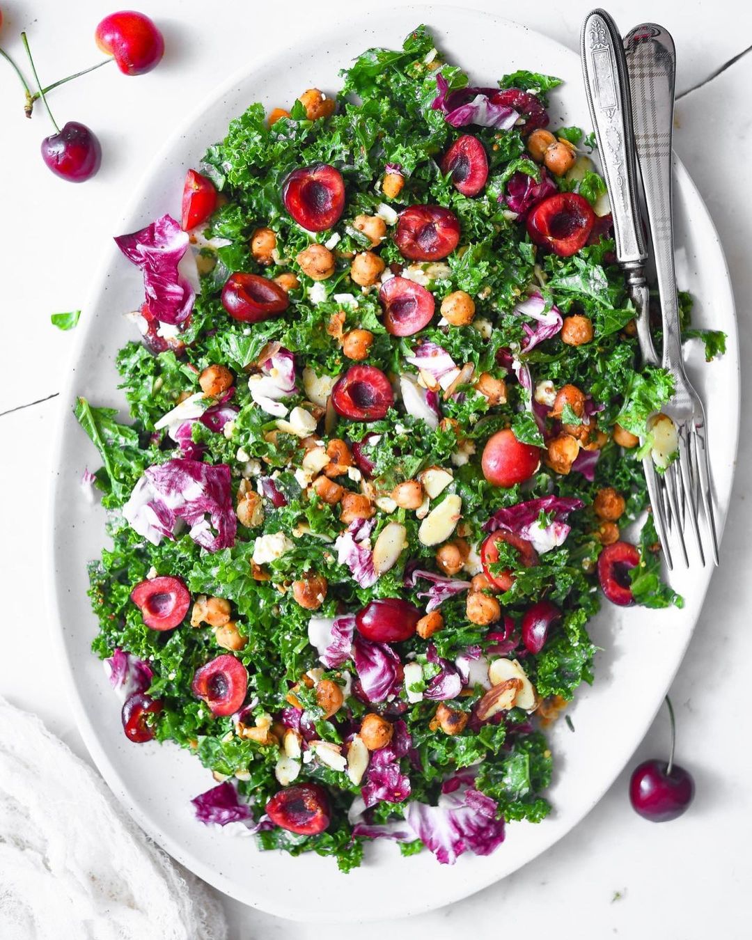 Chopped Kale Salad with Cherries and Spicy Chickpeas