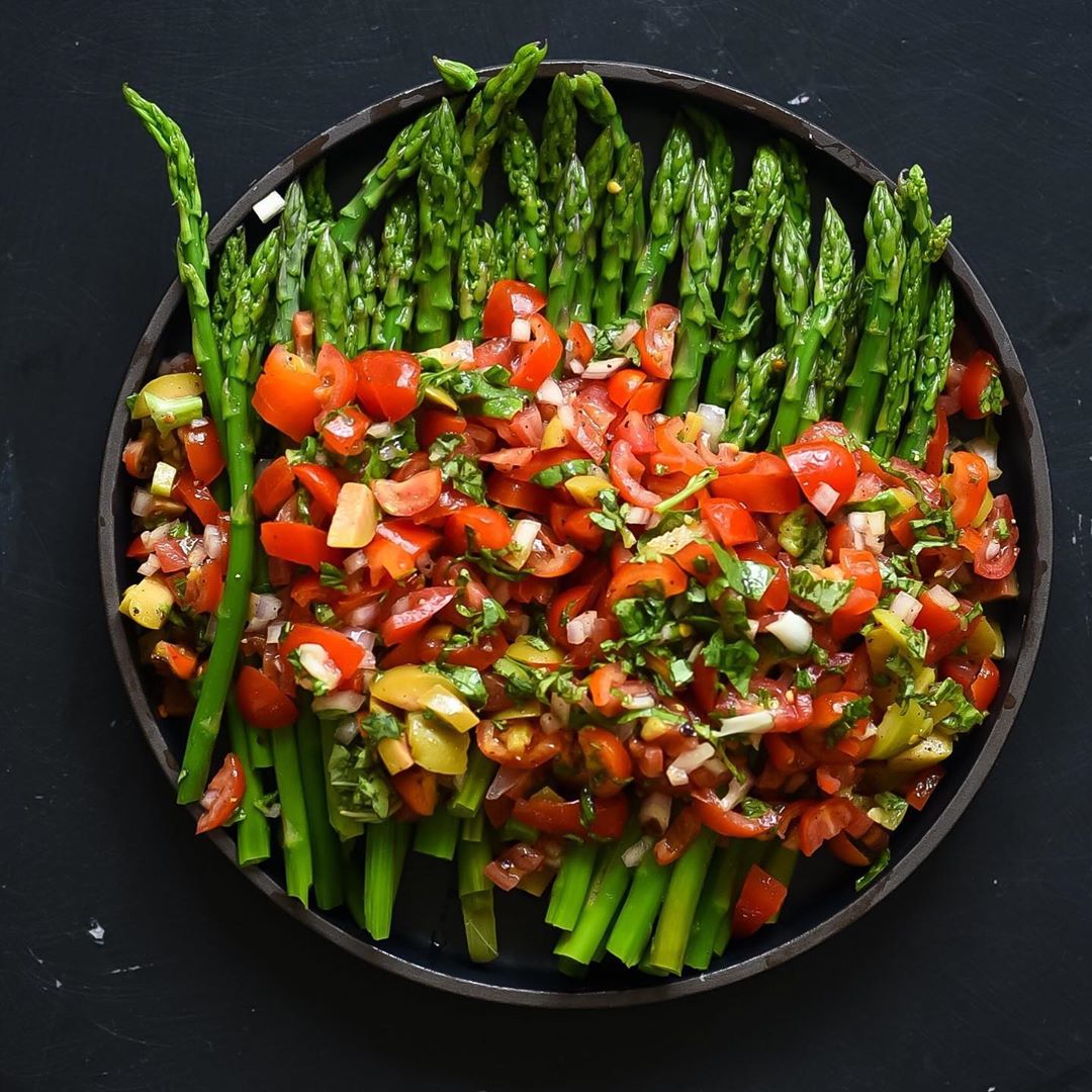 Asparagus Salad with Tomato Bruschetta Topping
