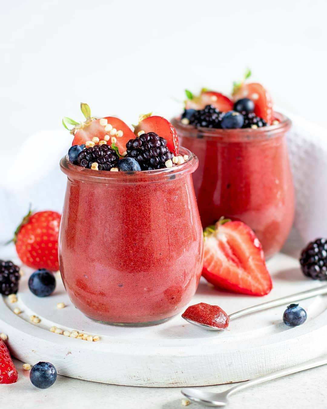 Berry Mousse Topped with Berries and Quinoa Puffs