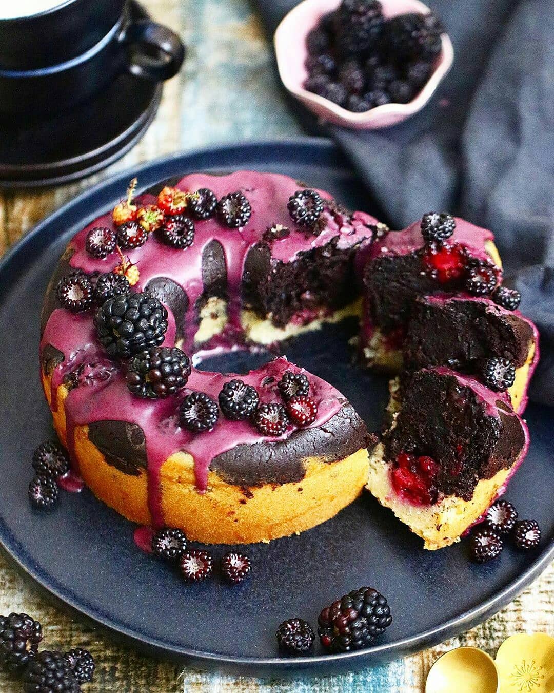 Vegan Marble Cake with Blackberries and Raspberries