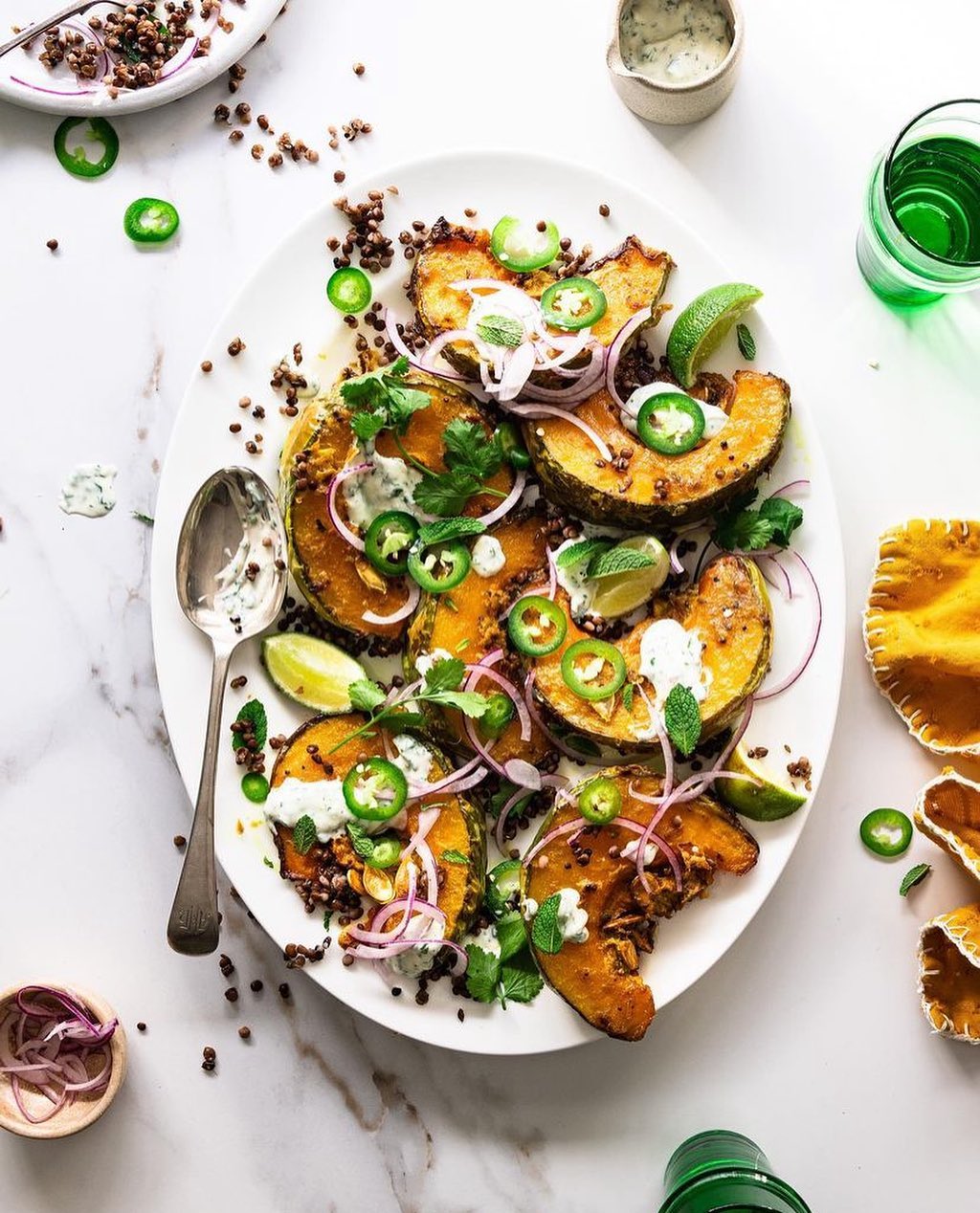 Spiced Squash and Lentil Salad with Yogurt Dressing