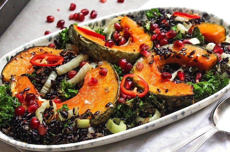 Roasted Pumpkin Black Rice with Fennel and Sage