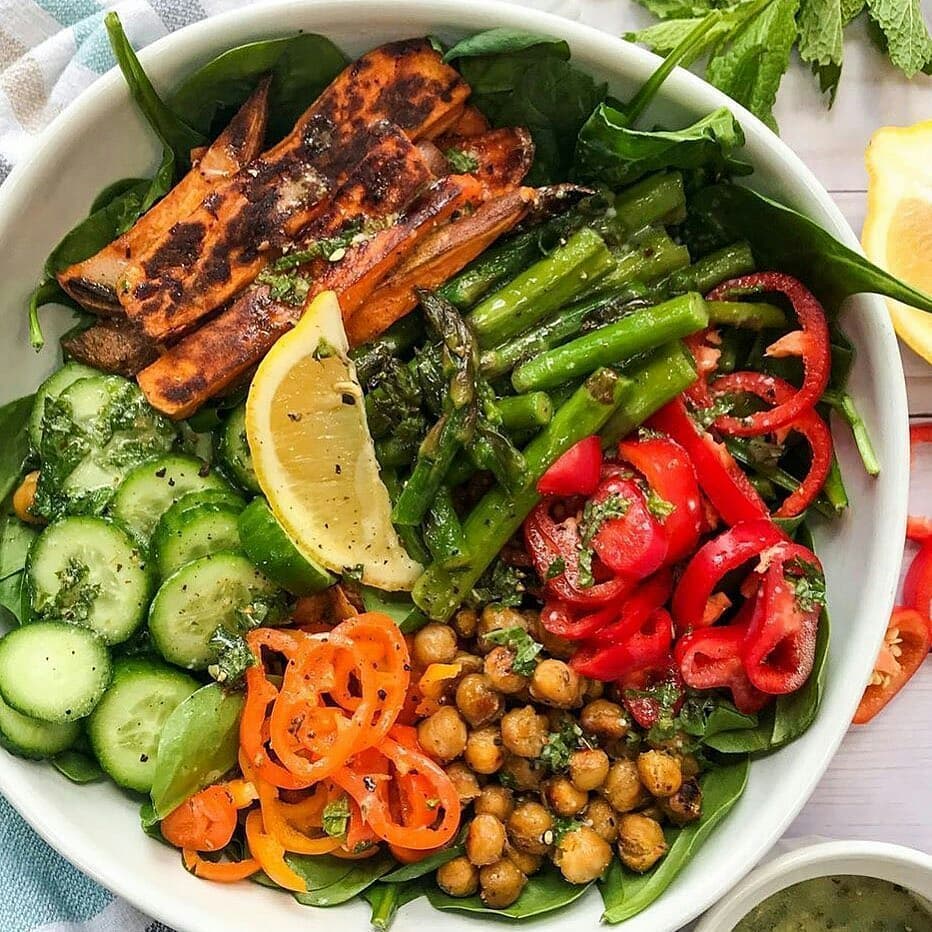Rainbow Fusion Peasant Salad with Creamy Vegan Greek Dressing