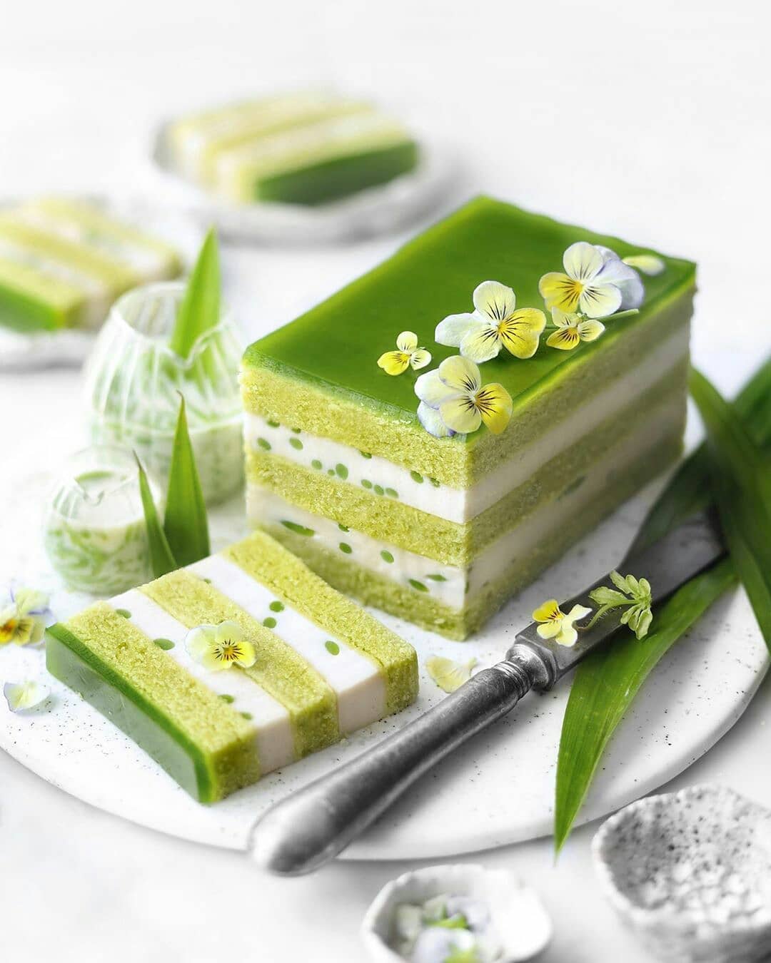 Fluffy Pandan Layer Cake with Coconut Cendol