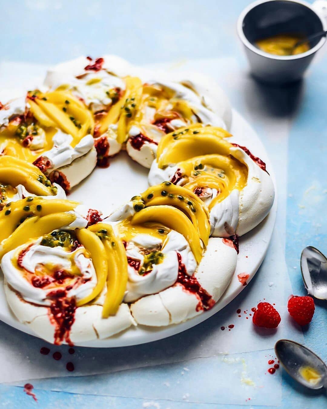 Vegan Mango and Passionfruit Pavlova Wreath
