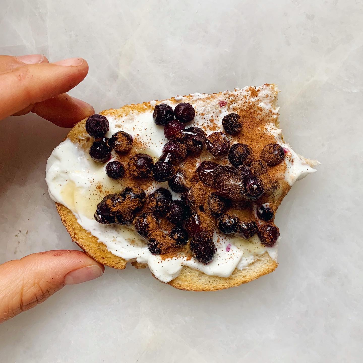 Yogurt Toast with Cinnamon and Blueberries
