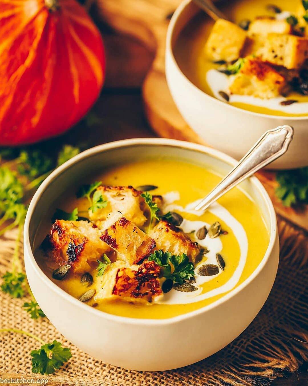 Hearty Pumpkin Soup with Crispy Croutons