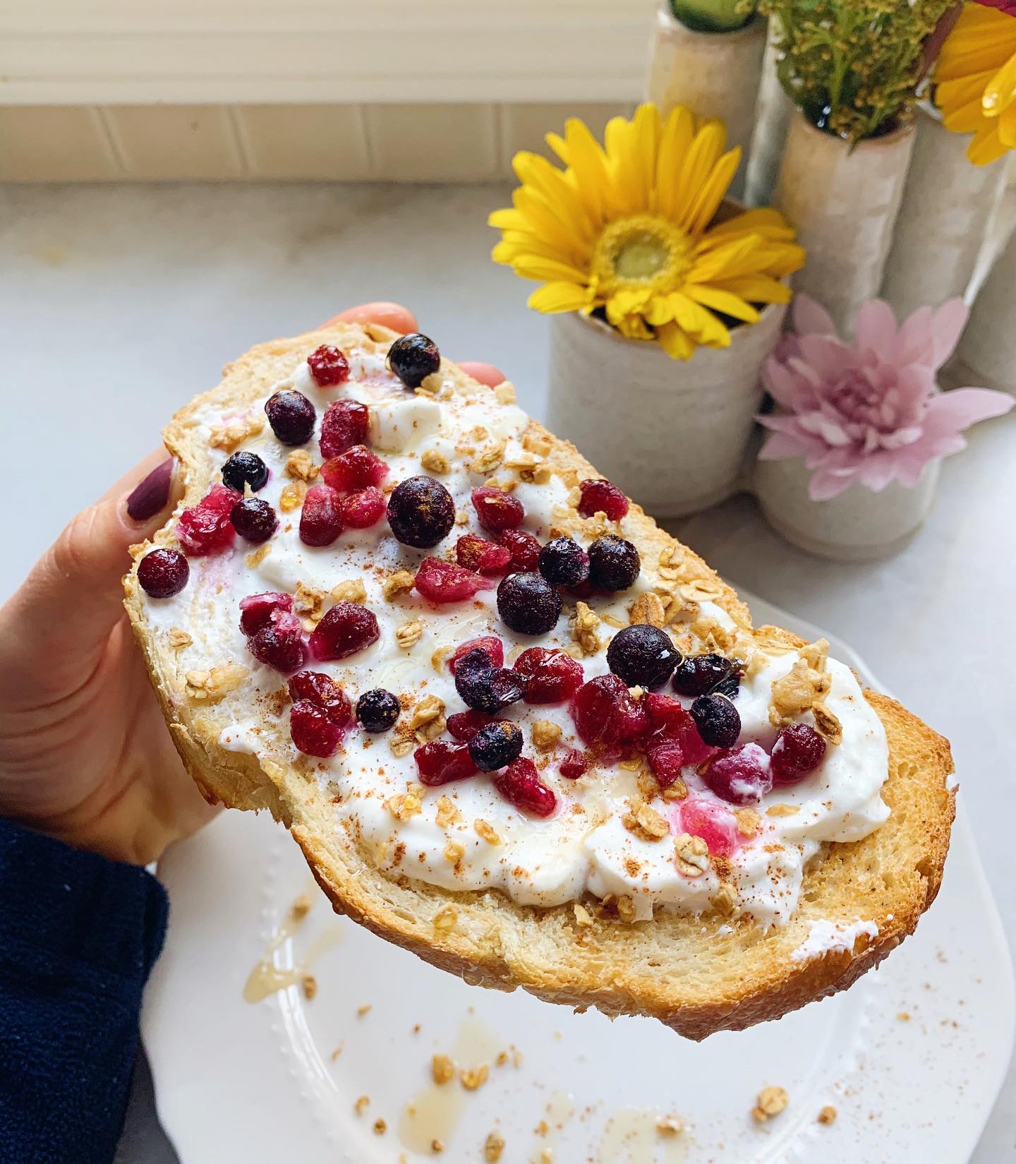 Toasted Sourdough with Yogurt and Berry Toppings