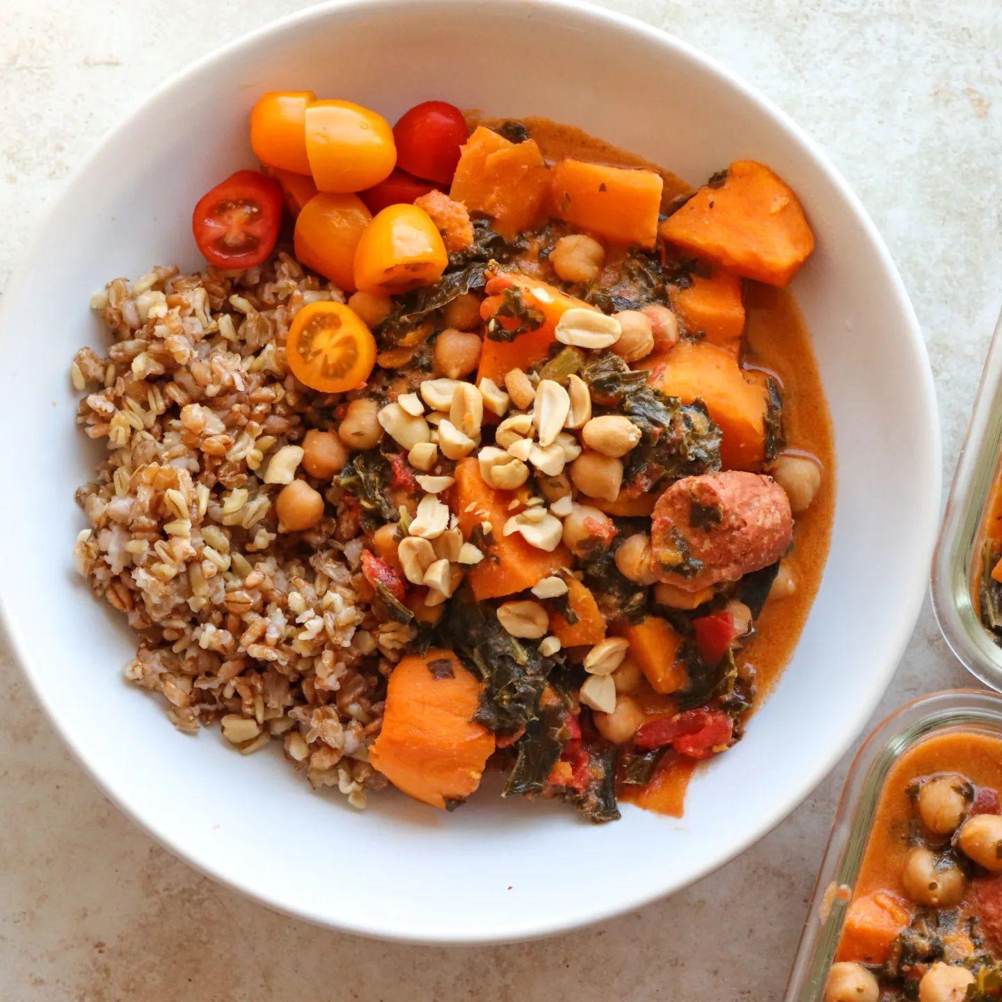 Sweet Potato and Kale Stew with Grains and Tomatoes
