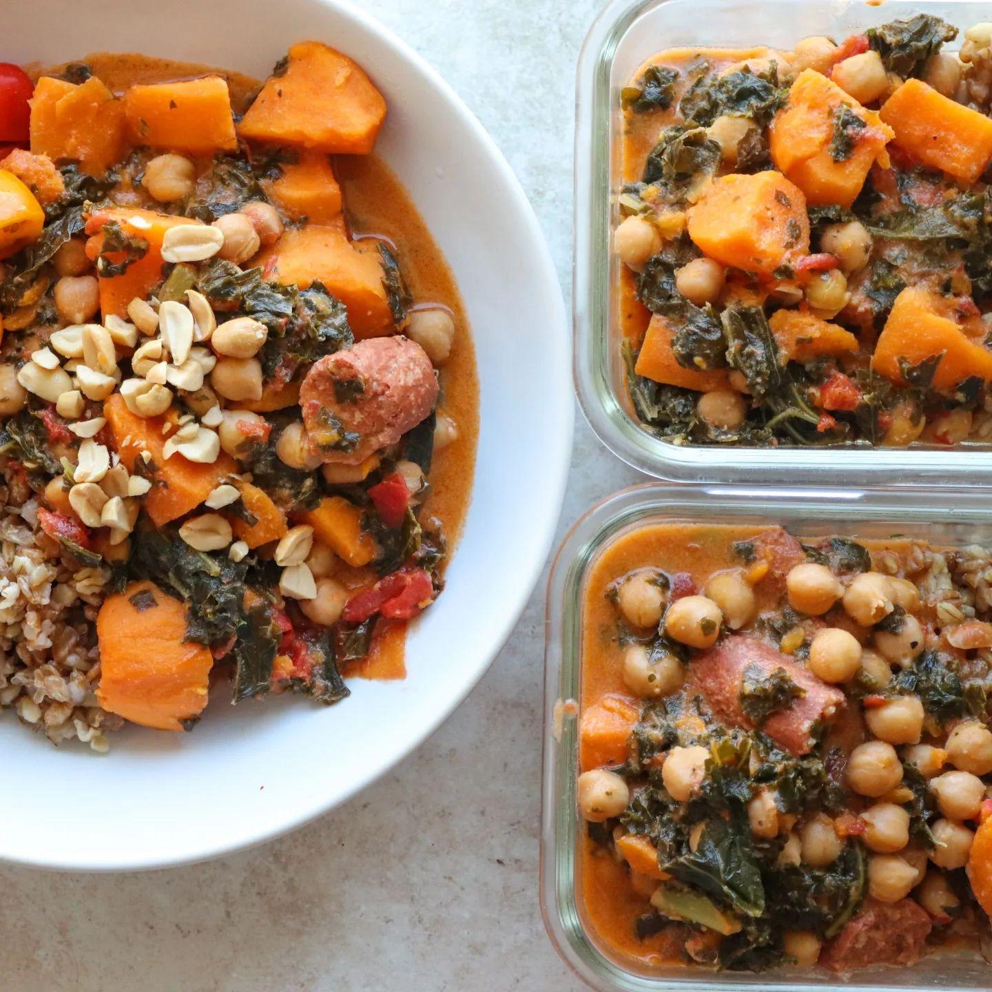 Sweet Potato and Kale Stew with Grains and Tomatoes