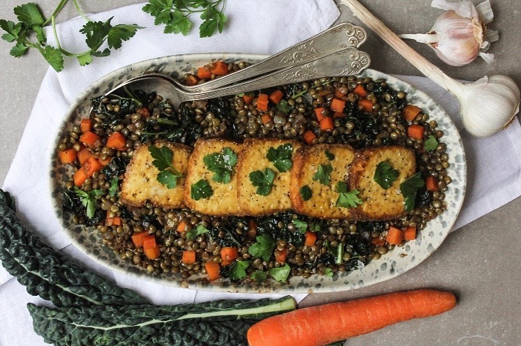 Balsamic Puy Lentils with Smoked Tofu