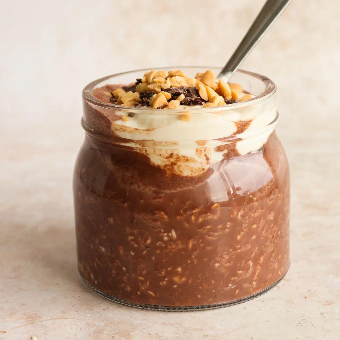 Chocolate Snickers Overnight Oats