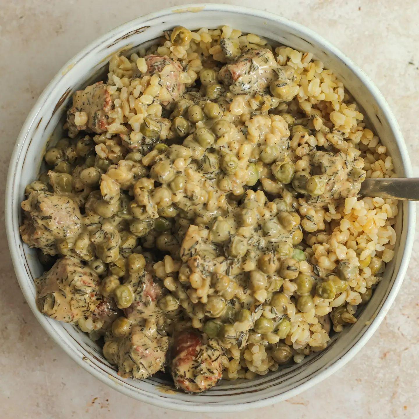 Creamy Vegan Sausage and Pea Skillet