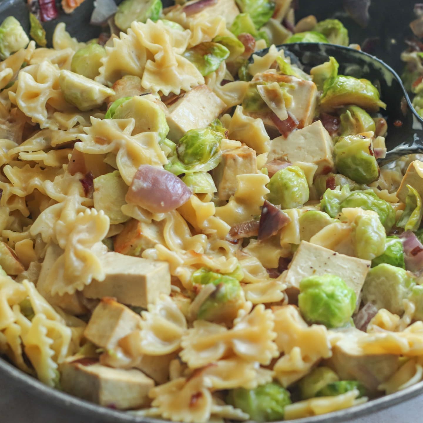 Creamy Pasta with Garlic Fried Brussels Sprouts