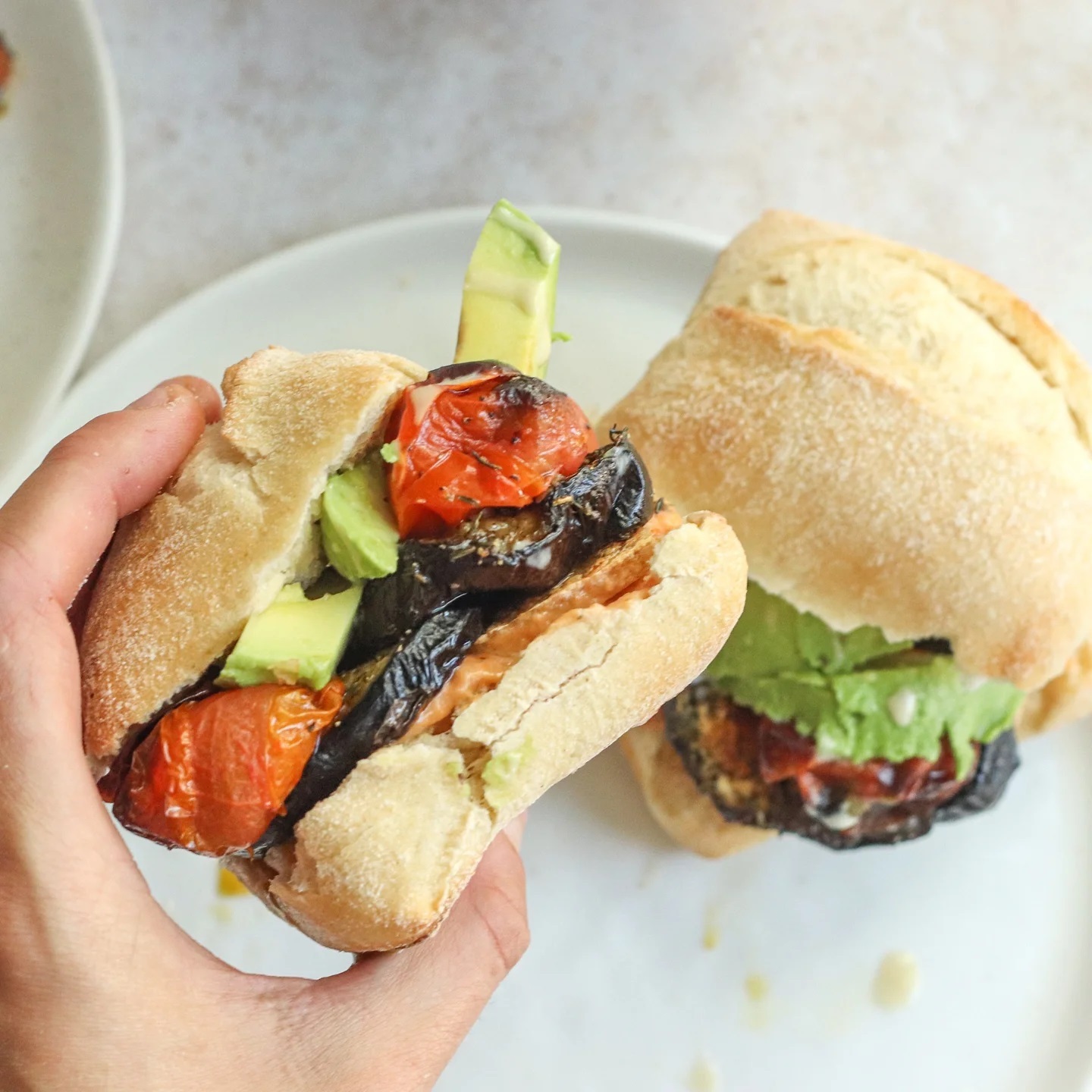 Roasted Eggplant and Bell Pepper Hummus Sandwich