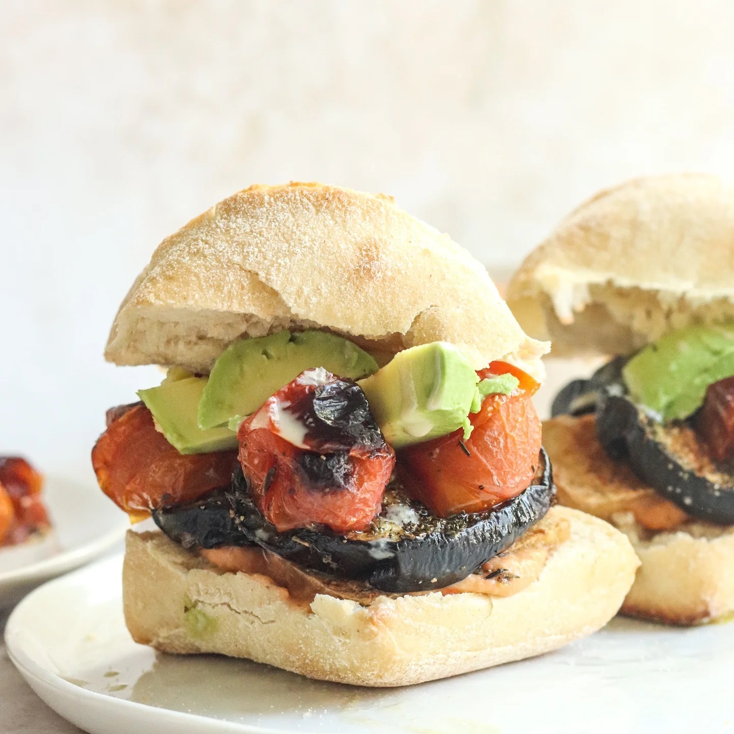 Roasted Eggplant and Bell Pepper Hummus Sandwich