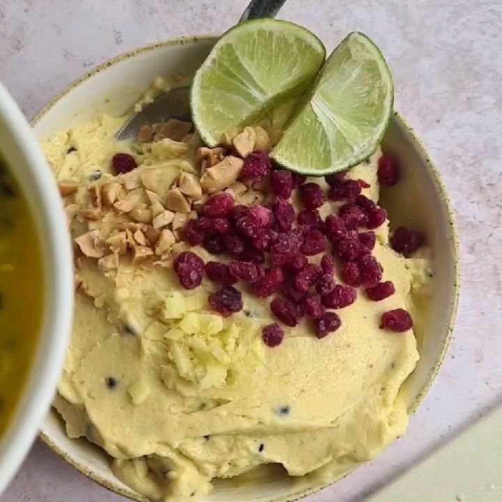 Mango-Passionfruit Nicecream with Lime and Ginger