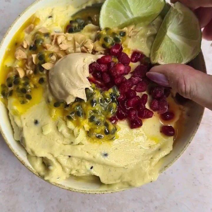 Mango-Passionfruit Nicecream with Lime and Ginger