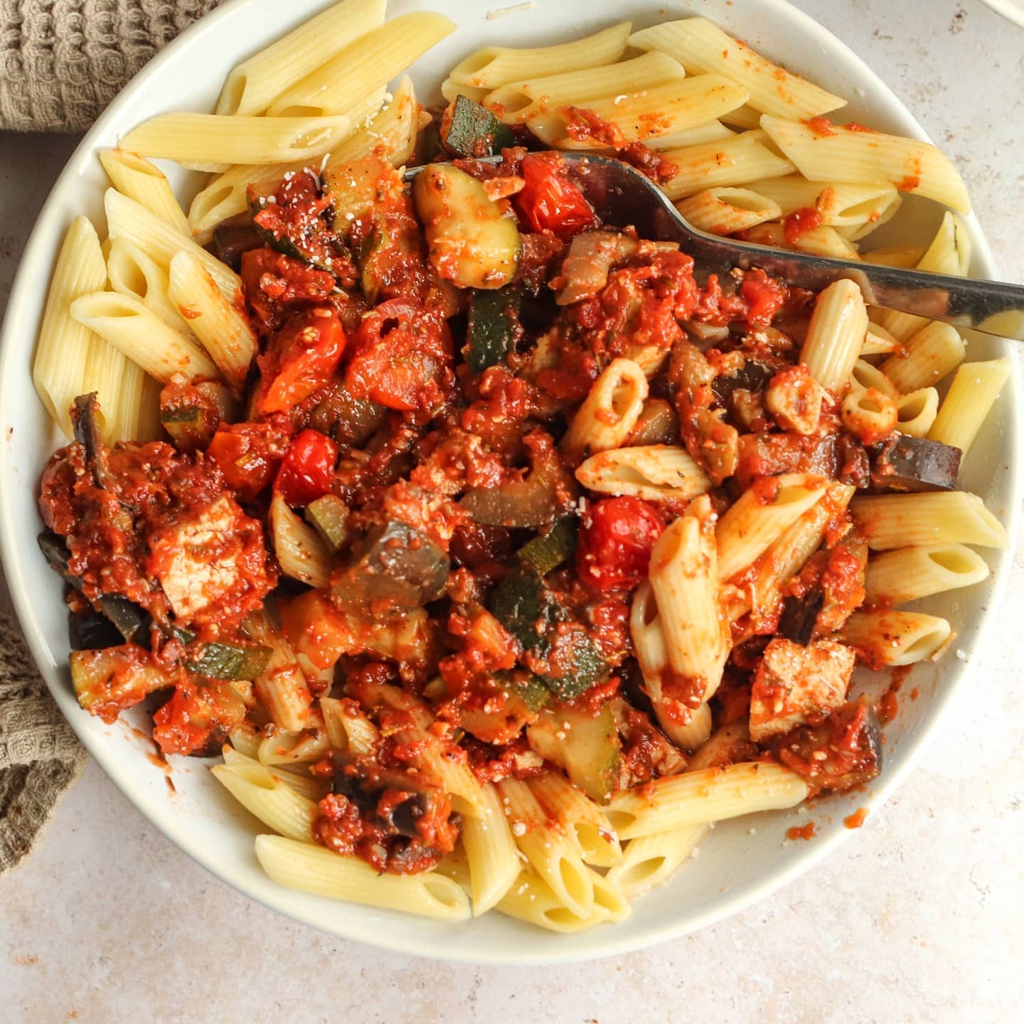 Quick and Delicious Pasta with Zucchini, Eggplant, and Tofu