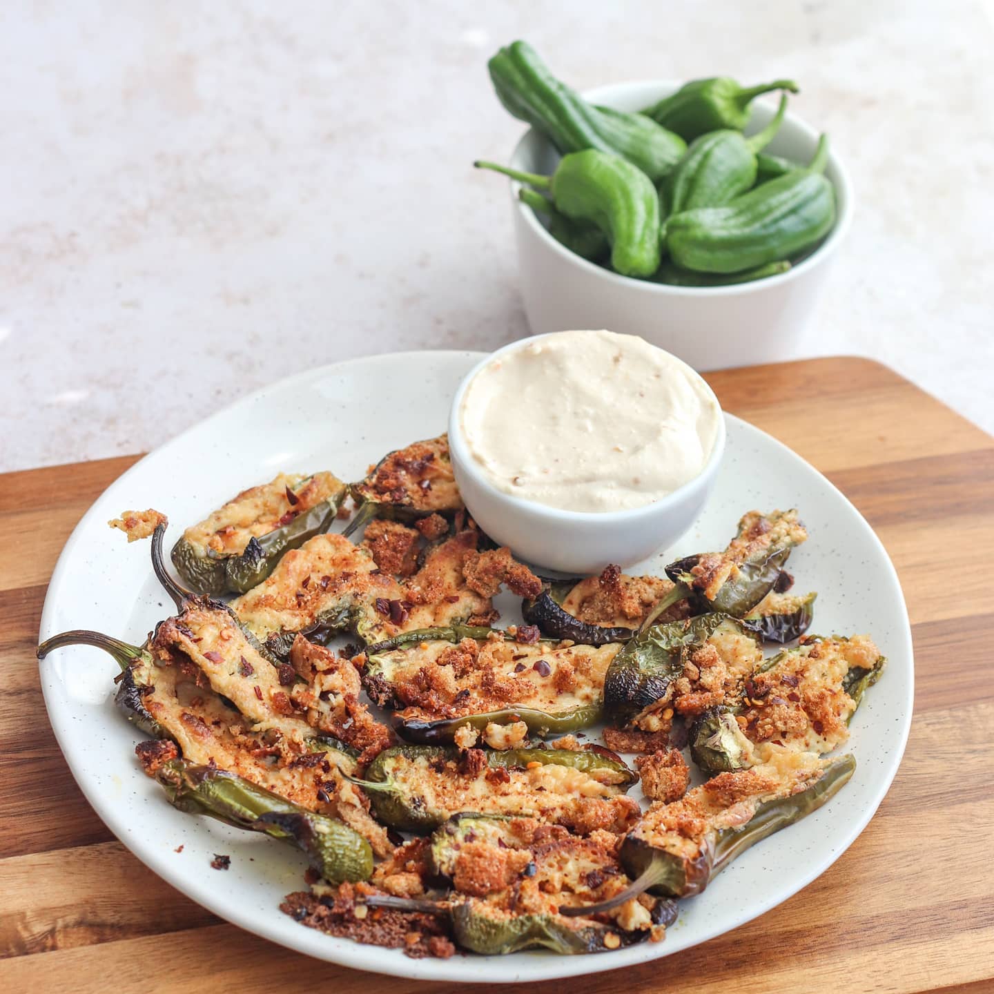 Spicy Tofu Cream Cheese Stuffed Padrons