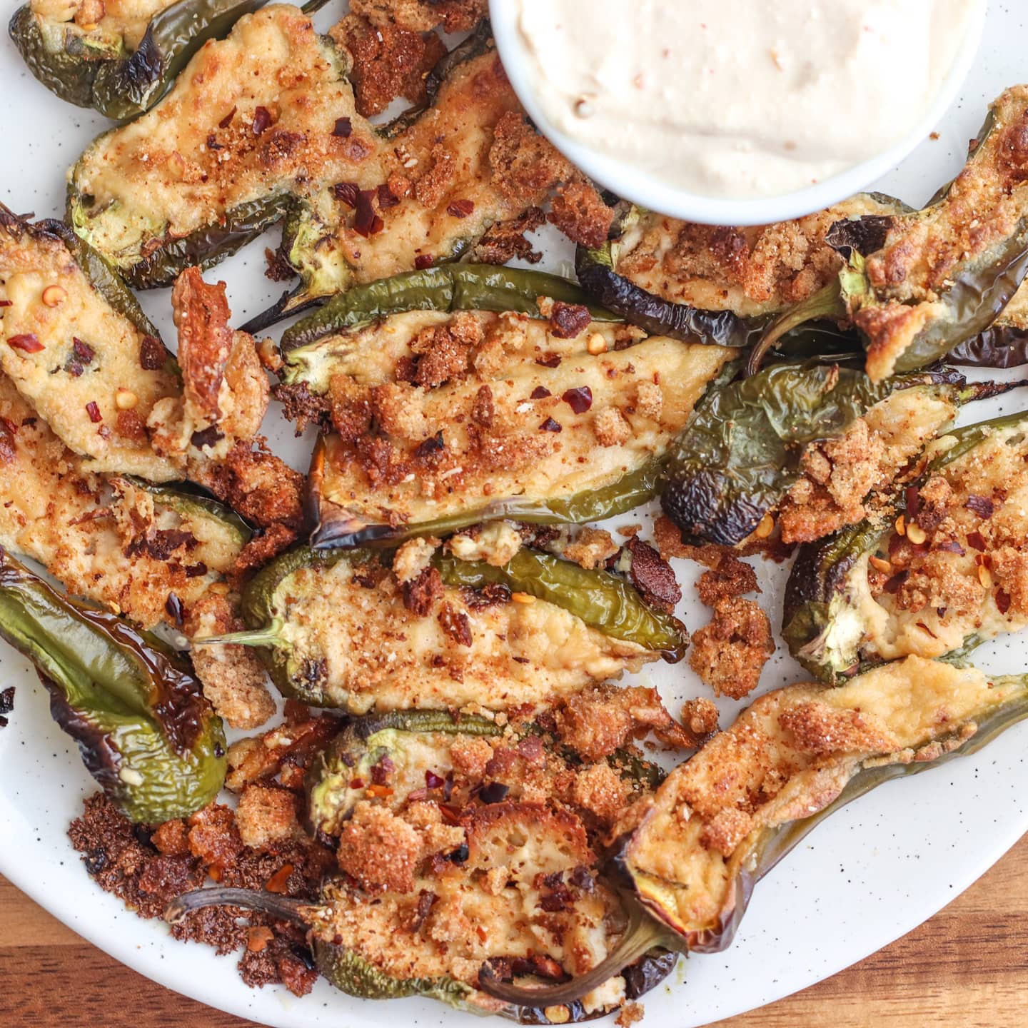 Spicy Tofu Cream Cheese Stuffed Padrons
