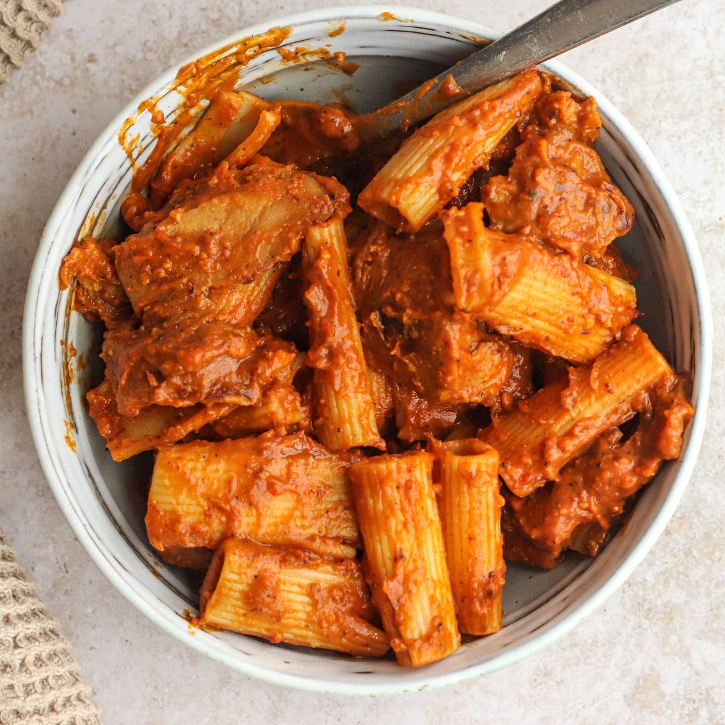 Creamy Roasted Red Bell Pepper and Sweet Potato Pasta